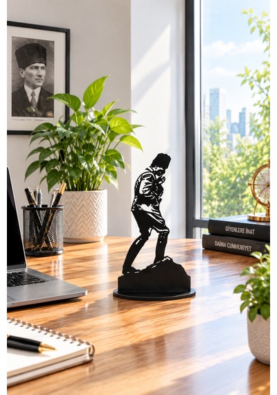 Atatürk Figürlü Metal Biblo 23 Cm Dekoratif Masaüstü Atatürk Silüeti Ofis Ve Çalışma Masası Dekoru