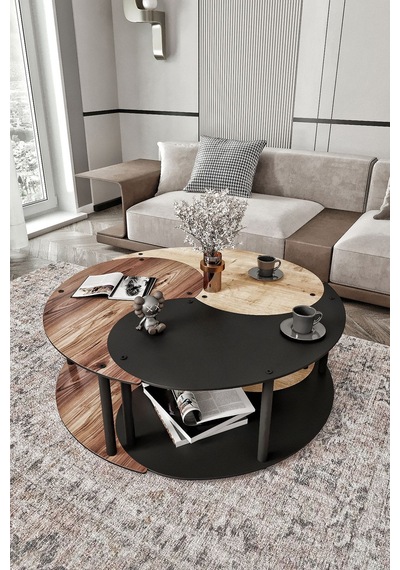 Yin Yang Unıty Serenıty Orta Sehpa 3 Lü Safir Madran Siyah 90 Cm Siyah