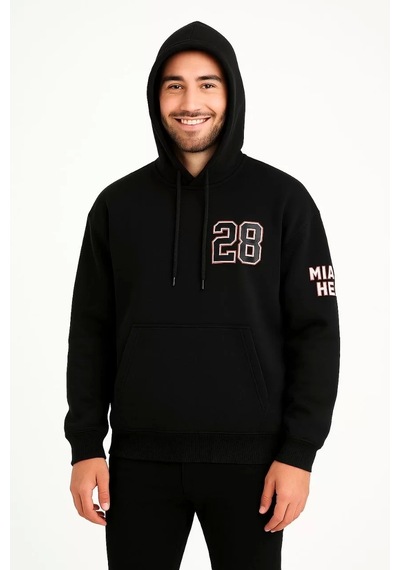 Cvs Giyim Üç İplik Kapüşonlu Ön Ve Arka Baskılı Sweatshirt Hoodie - Siyah Siyah