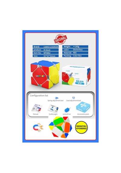 Moyu Rs Skewb Magnetic Cube - Mıknatıslı Standlı Tornavidalı Stickersız Akıl Zeka Küp