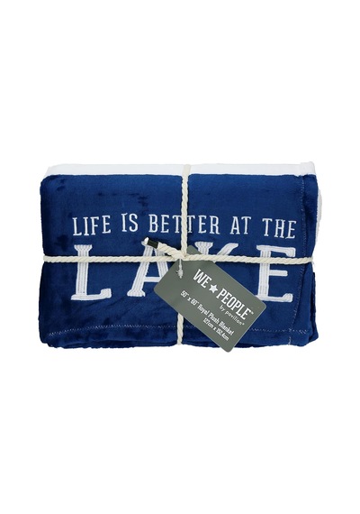 Lexroo Life İs Better At The Lake-mavi & Beyaz Süper Yumuşak 127 X 152 Cm Çizgili Örtü İşlemeli
