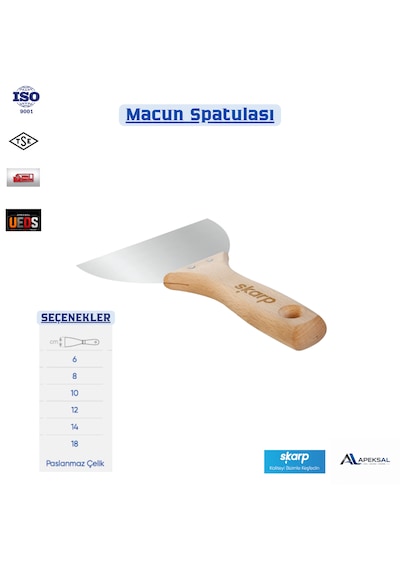 Skarp Profesyonel Macun Spatulası , 6 Cm Paslanmaz Çelik Ahşap Saplı Ispatula