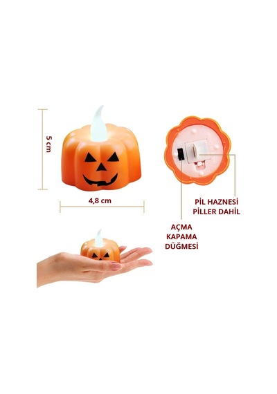 Halloween Bal Kabağı Led Mum, 5cm X 1 Adet 0-99