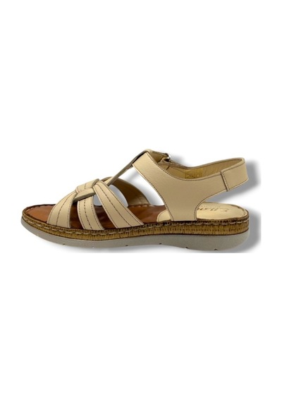 Ellanor S-050-26 Hakiki Deri Anatomik Taban Kadın Sandalet Bej