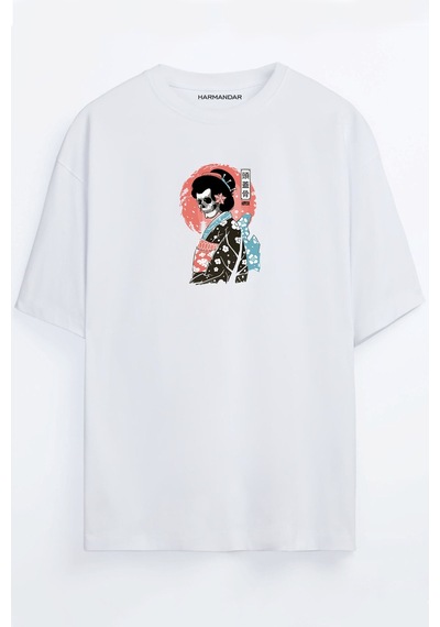 Iskelet Geysa Baskılı Oversize T-shirt Beyaz