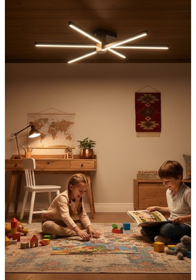 Nova 6 Silver Led Tavan Avize Kumandalı Dim Edilir Aşağı Işık Sarı Işık
