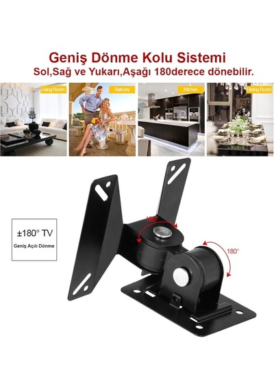 Luve Store 14-24 İnç Hareketli Tv Monitör Duvar Askı Aparatı 180 Derece Döner 15 Kg Taşıma Kapasiteli