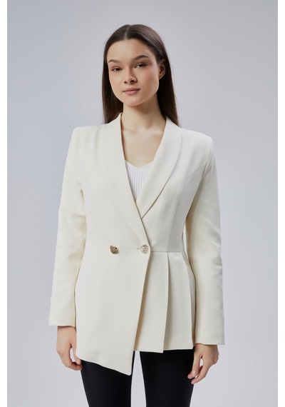 Ekru Regular Fit Pile Detaylı Blazer Ceket Ekru
