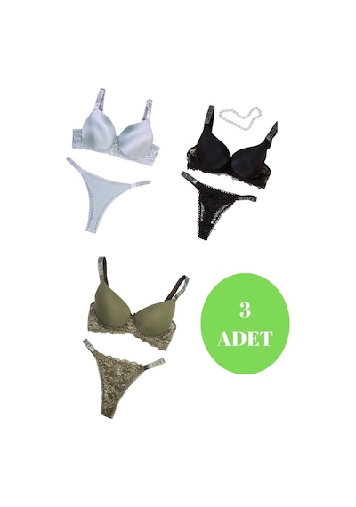 Tılsım Lingerie Murays Kadın 3lü Taşlı Mikro Sütyen Takım Gri/siyah/haki