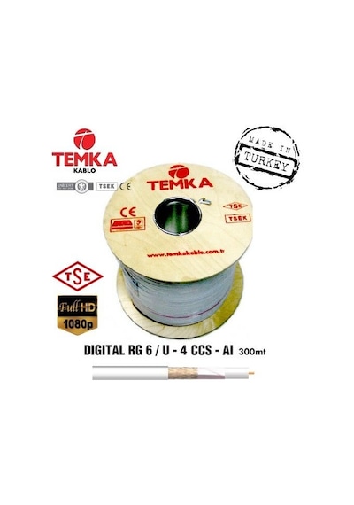 Temka Rg6-U4 64Tel 300Metre Ccs-Al Anten Kablosu