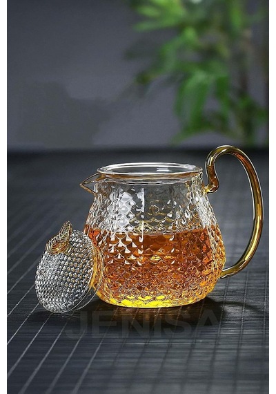 Modern Cam Demlik 550 Ml - Isıya Dayanıklı, Cam Süzgeçli Ve Altın Kulplu Çay Keyfi çok renkli