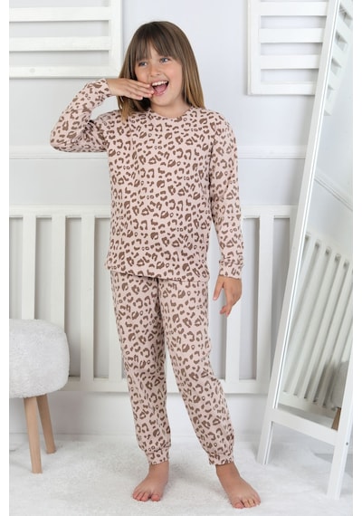Minik Uyku Avcısı - Vahşi Rahatlık Serisi Leopar Desenli Kız Çocuk Pijama Takımı Kahverengi Minik Uyku Avcısı - Vahşi Rahatlık Serisi Leopar Desenli Kız Çocuk Pijama Takımı Kahverengi