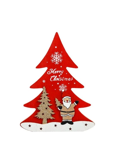 Ahşap Sim Süslü Çam Ağacı 18 Cm - Dekoratif Ve Hediyelik Ahşap Yılbaşı Süsü, Figürü.... 20 CM