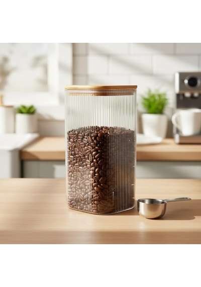 10x20 Cm Bambu Kapaklı Kare Cam Saklama Kavanozu - Vakumlu Ekstra Uzun Boy Şeffaf Erzak Kabı Spagetti Makarna Bakliya Diğer