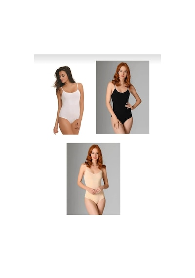 Nbb 2935 Kadın İp Askılı Karışık Renk Çıtçıtlı Body 3 Adet Çok Renkli
