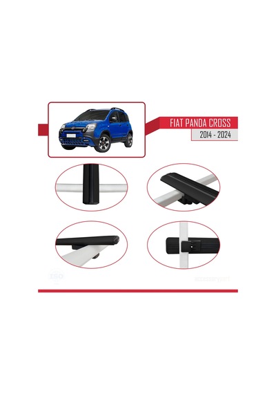 Fiat Panda Cross 2014 Ve Sonrası İle Uyumlu Basic Model Ara Atkı Tavan Barı Siyah 3 Adet