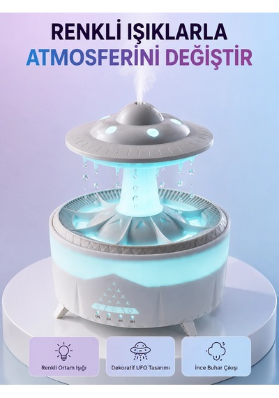 Bay Rgb Işıklı Yağmur Efektli Hava Nemlendirici 350 Ml Sessiz Çalışma Uzaktan Kumanda Najmaddin