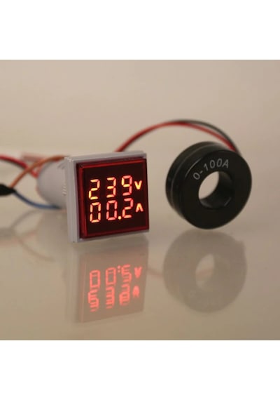 AC 20-500V 100A Kare Dijital Voltmetre Ampermetre  220V Kırmızı