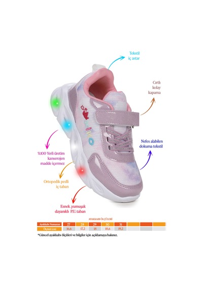 Kiko Kids Teno Cırtlı Işıklı Kız Çocuk Spor Ayakkabı Lila Lila