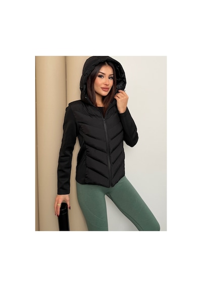 Asur Boutique Asur Butik Kadın Kapşonlu Micro Dolumlu Zr Model Mont Siyah