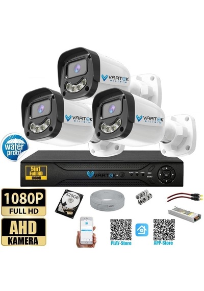 3 Kameralı Full HD Güvenlik Kamera Seti 320GB HDD 5MP Gece (Renkli) Görüşlü - Sabit IP Gerektirmez