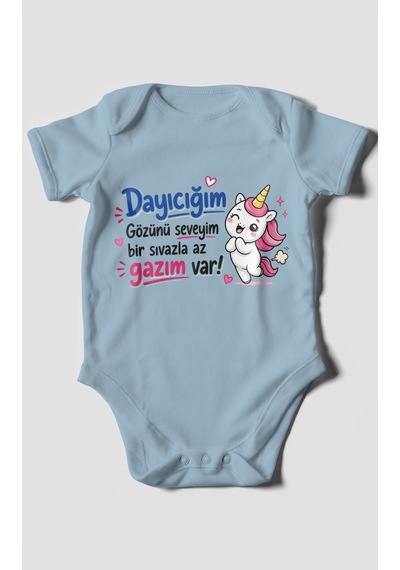 Morivokids Dayıya Özel Kısa Kollu Bebek Body %100 Pamuk Zbn190-kk Bebe Mavisi