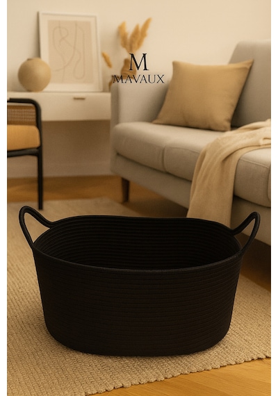 Mavaux Hasır Jüt Dekoratif Sepet 20x30x50 Cm, Oyuncak, Çamaşır, Banyo, Mutfak Ve Düzenleyici Saklama Sepeti Siyah