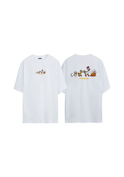 Thewert Unisex Egg Stages Ovolution Ön Arka Baskılı Beyaz Oversize T-shirt