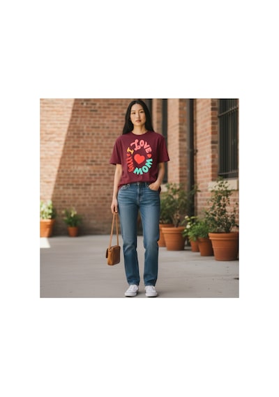 Urbantrendstore Unisex Anneler Günü Hediyesi Oversize Fit Rahat Geniş Salaş T-shirt Günlük Tişört Bordo
