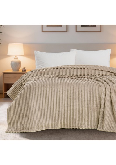 Maxstyle Çizgili Vizon Tek Kişilik Polar Battaniye Mocha 150x220 Cm Renkli