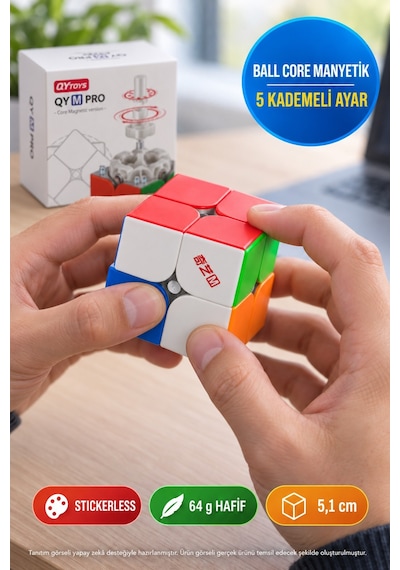 Qiyi M Pro 2x2 Manyetik Speed Cube Ball Core Çift Ayarlı Stickerless Zeka Küpü 5,1 Cm