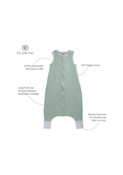 Diawoo Cocoon Walker 4 Mevsim Merino Uyku Tulumu,%100 Merino-org. Pamuk,2-7 Yaş Haki Haki