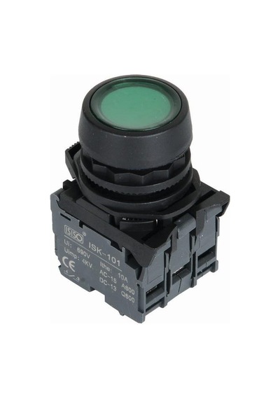 Isp-Aw33B5 24V Led Işıklı Yaylı Buton - Yeşil