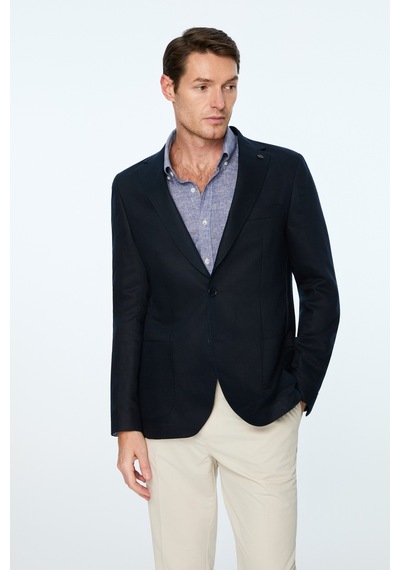 Morven Erkek Lacivert Dokuma Trend Düz Slim Fit Mono Yaka Ceket 26ys002004200 Lacivert