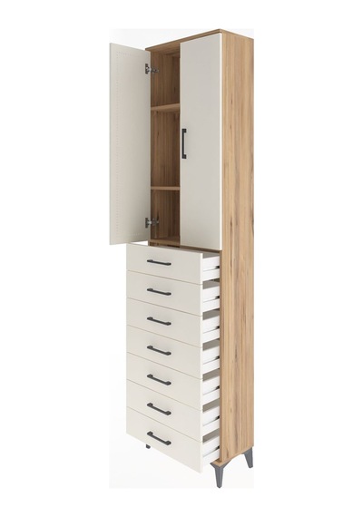 Arges Dolap 3 Raflı 7 Çekmeceli 2 Kapaklı 60x30x243 Çam-aytaşı Çam