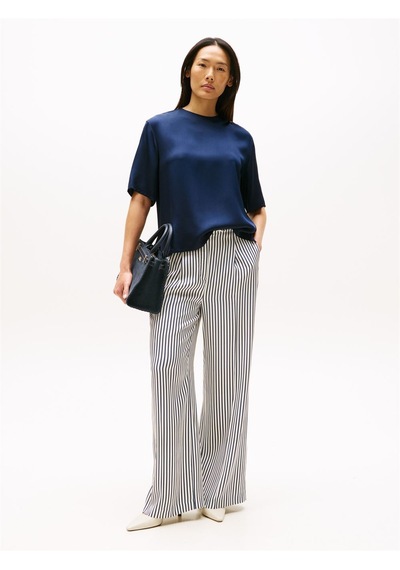 Sateen C-neck Relaxed T-shırt Kadın Mavi Bluz - Ww0ww45900