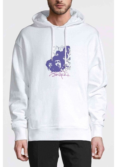 Jımı Hendrıx Purple Haze Baskılı Beyaz Erkek Kapşonlu Sweatshirt