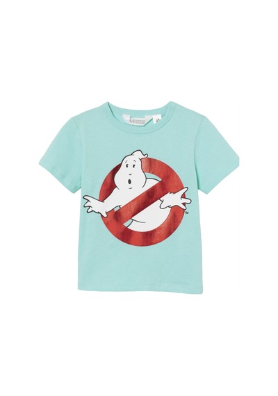 Lolliboomkids Kız Erkek Çocuk Turkuaz Renk Varak Baskı Ghost Busters Hayalet Avcıları Kısa Kol T-shirt Indigo Mavi Yeşil