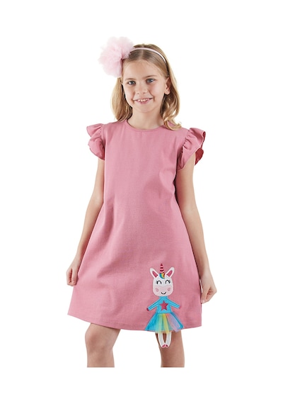 Denokids Lilycorn Kız Çocuk Pembe Yazlık Elbise Renkli Çok Renkli