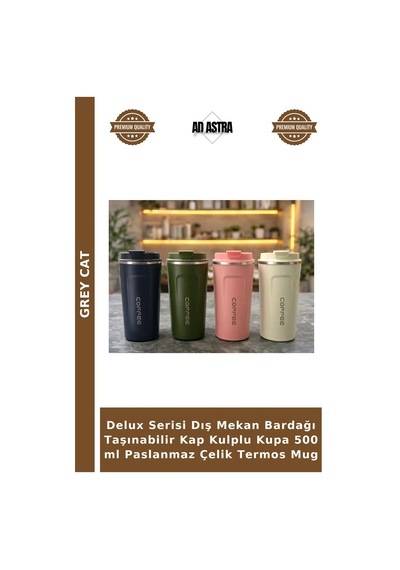 Delux Serisi Dış Mekan Bardağı Taşınabilir Kap Kulplu Kupa 500 Ml Paslanmaz Çelik Termos Mug Çok Renkli