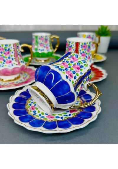 Acar Queen Victorya El Boyama Porselen 6 Lı Fincan Takımı 90 Ml Çok Renkli