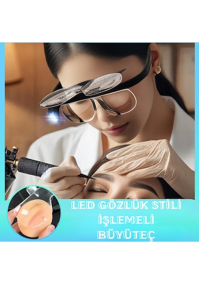 3 Lens 2 Led Işıklı Gözlük Tipi Büyüteç Usb Şarjlı Büyüteç 1.5x 4.5x Profesyonel Okuma Hobi İçin