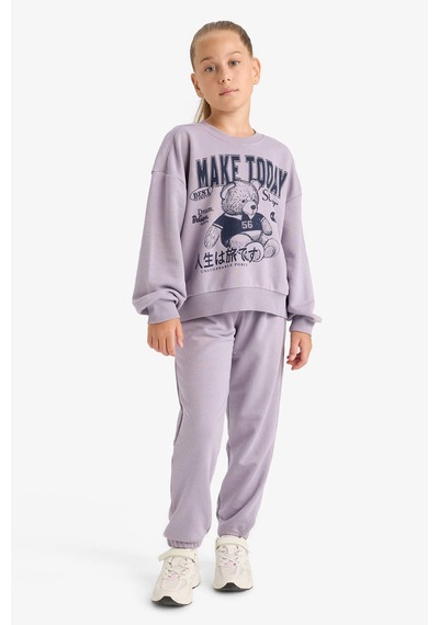 Defacto Kız Çocuk 2li Takım Baskılı Sweatshirt Eşofman Altı E6416a825aupr314 Mor Defacto Kız Çocuk 2li Takım Baskılı Sweatshirt Eşofman Altı E6416a825aupr314 Mor