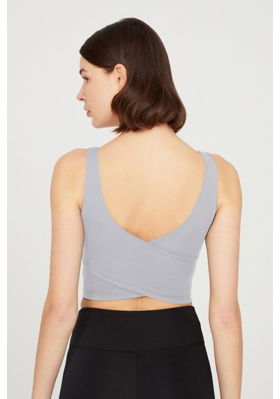 Los Ojos Gri Hafif Destekli Sırt Detaylı Kaplı Crop Top Büstiyer Cropped Gri