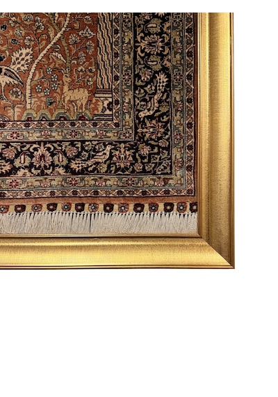 El Dokuma Saf İpek Halı Koleksiyonluk Tablo 78x123 Hayat Ağacı Modeli %100 Has İpek Kiremit