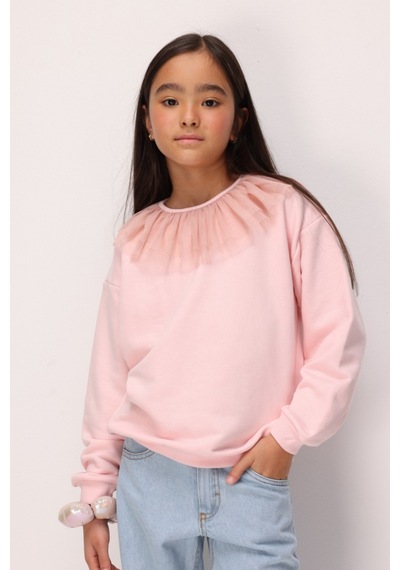 Le Mabelle Pembe Tül Yaka Detaylı Kız Çocuk Sweatshirt - Zora Pembe
