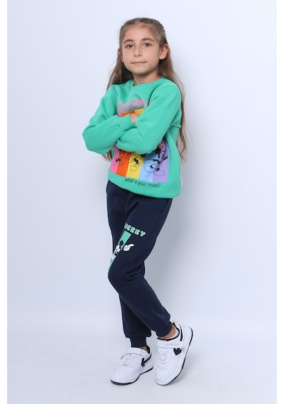 Kız Çocuk 3 İplik Eşofman Takımı Mickey Mouse Baskılı D36 Yeşil