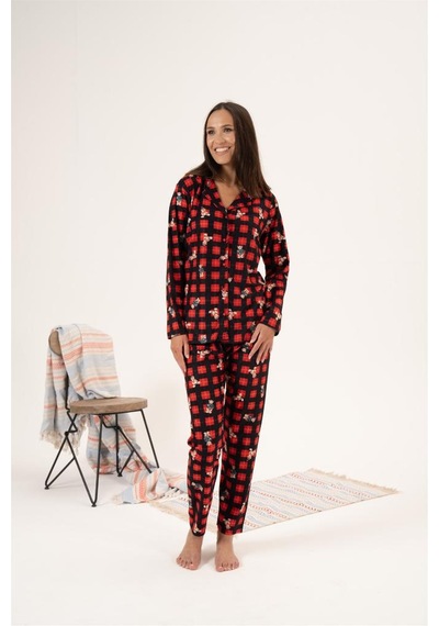Estiva Kareli Desen Önden Düğmeli Süet Bayan Pijama Takım 001