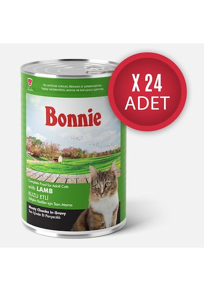 Bonnie Kuzu Etli Sos İçinde Et Parçacıklı Kedi Konservesi 400g x 24 Adet