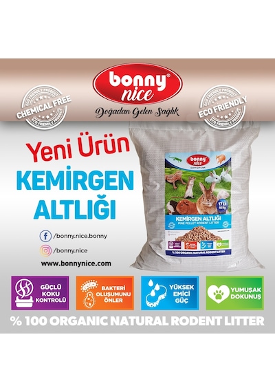 Bonny Nice Organik Çam Pelet Hamster Altlığı 10 Kg 17 L x 2 Paket